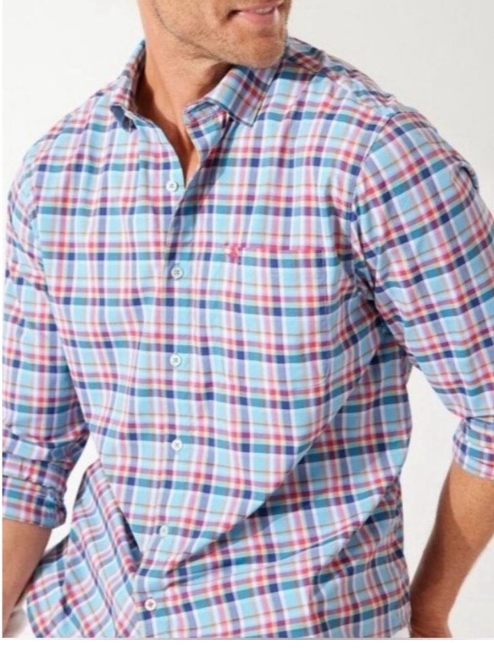 Tommy Bahama Men's Siesta Key Performance Shirt Size S Blue Plaid Coastal Preppy
